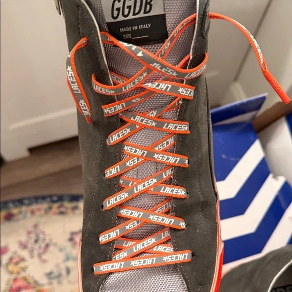 Golden Goose Deluxe Brand Slide Ice Suede Orange High-Top Sneakers - Picture 9 of 12